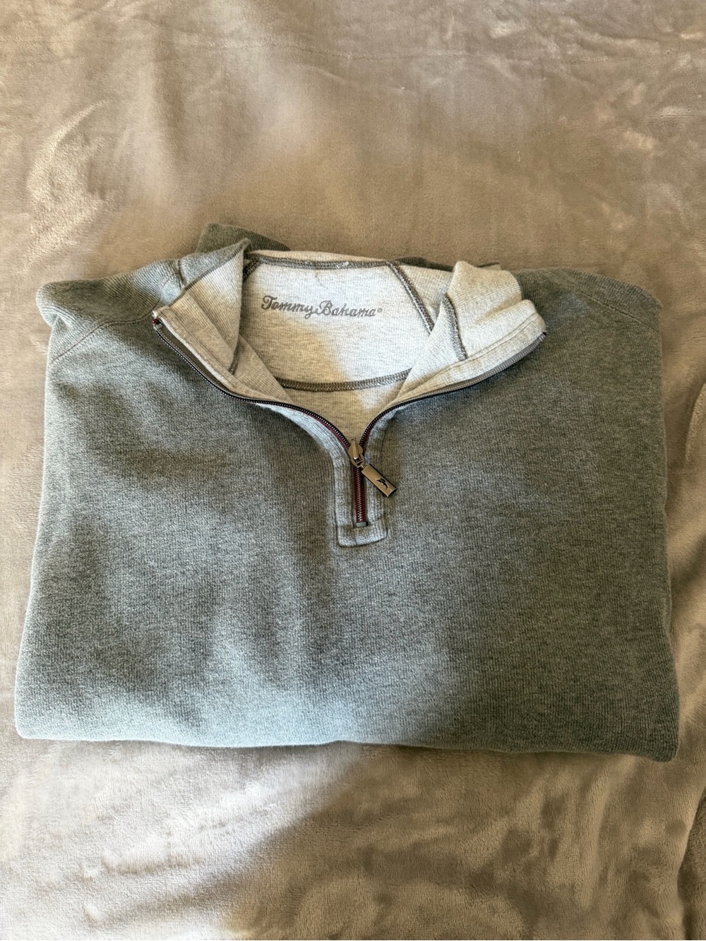 Tommy Bahama Gray Half-Zip Pullover with Contrast Stitching